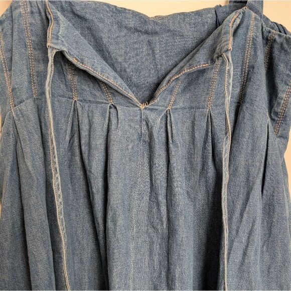 Free people blue long maxi denim dress pleated size s pinafore - Picture 3 of 7